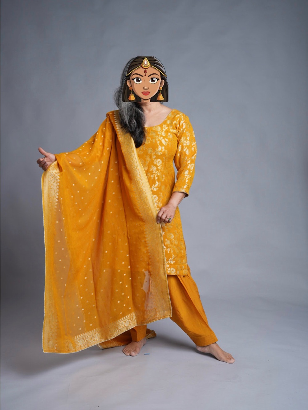 Mustard Yellow Embroidered Kurta Set with Dupatta